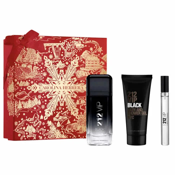 Carolina Herrera 212 Vip Black Men Eau De Parfum Spray 100ml Set 3 Parti